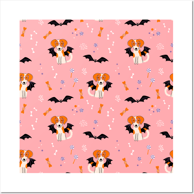 Cute print with a puppy in a bat costume Wall Art by DanielK
